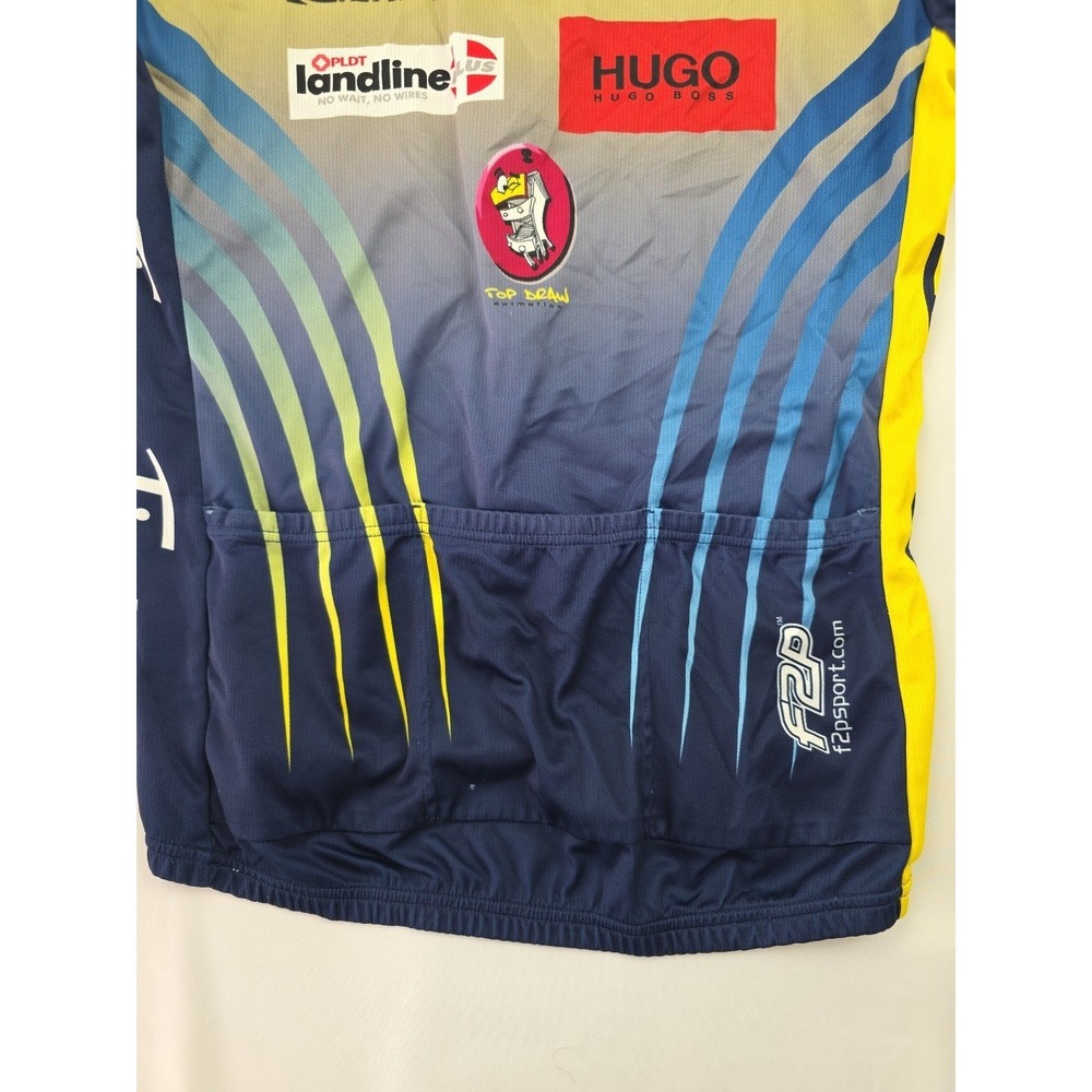 F2P Cycling Sponsored Jersey Large Blue Yellow Mizuno Fitness First - Picture 10 of 14
